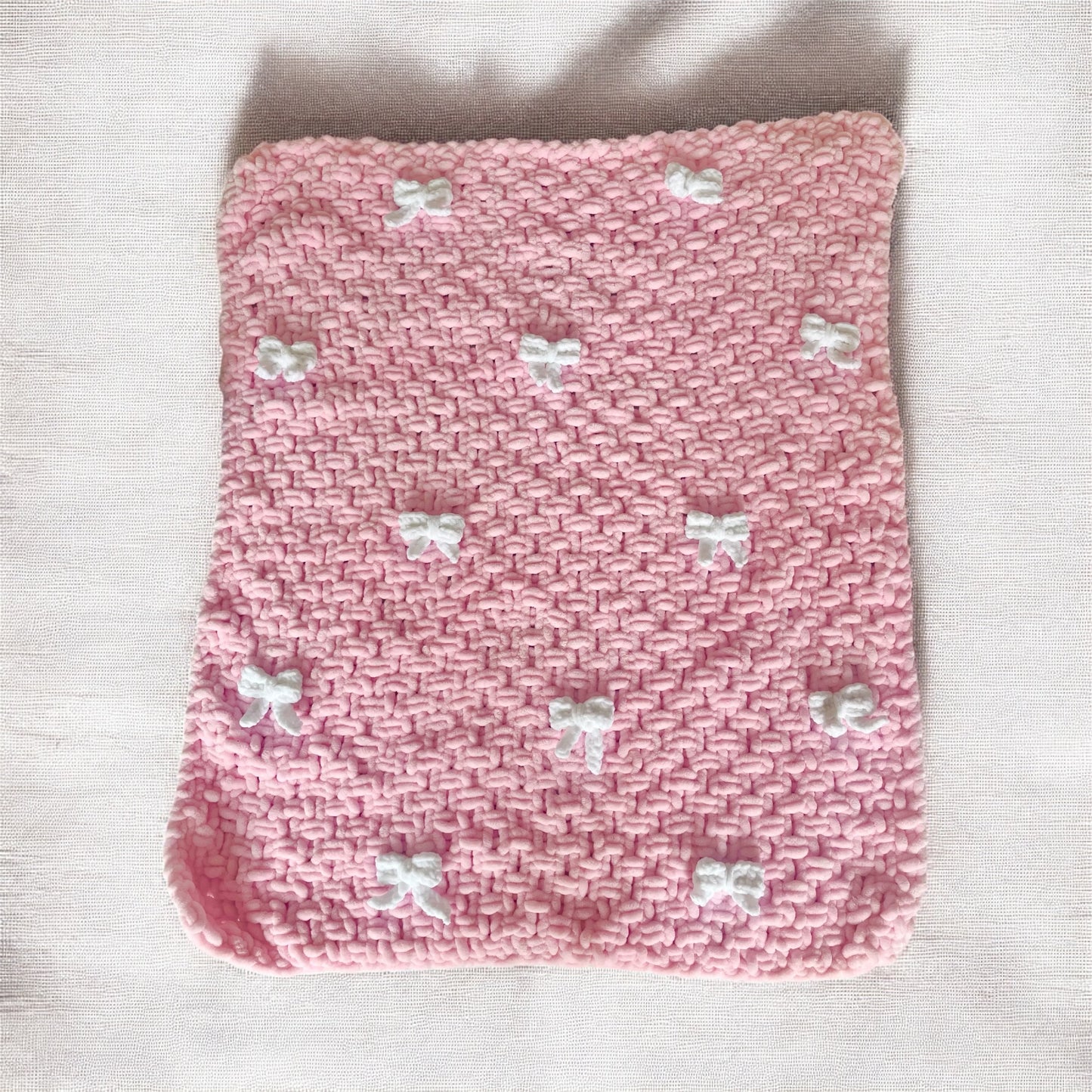 Knitted Chenille Toddler Blanket with Bows + Snuggle Square Comforter with Dummy Loop | Soft Baby Blanket Gift Set