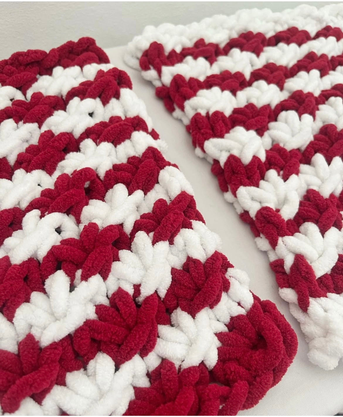 Christmas Snuggle Square Comforter | Red & White Chenille Baby Lovey