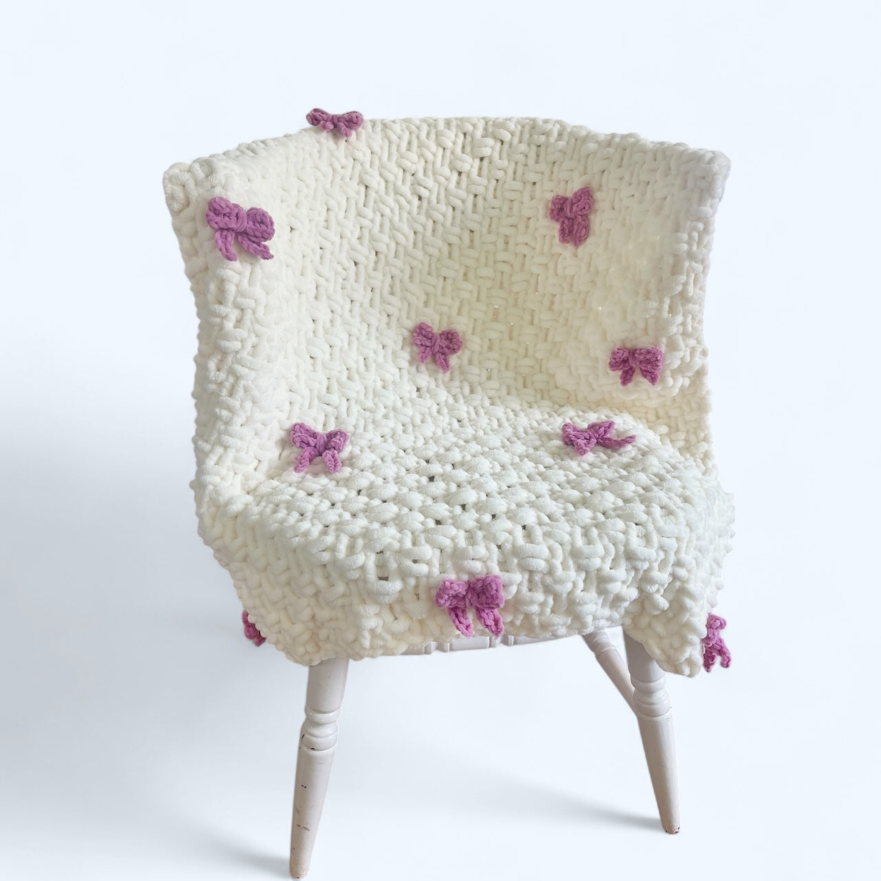Knitted Chenille Baby Blanket with Bows + Matching Snuggle Square Comforter with Dummy Loop | Soft Baby Blanket Gift Set