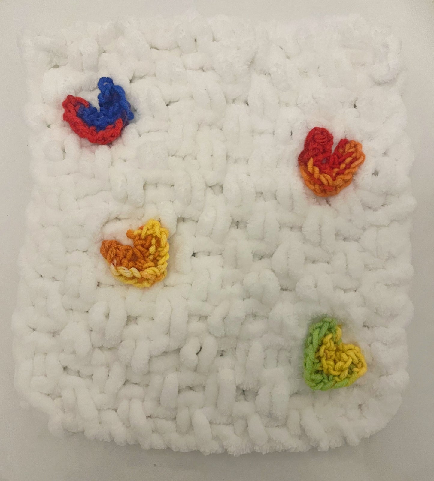 Snuggle Square with Heart Appliqués & Dummy Loop | Hand-Knitted Chenille Comforter
