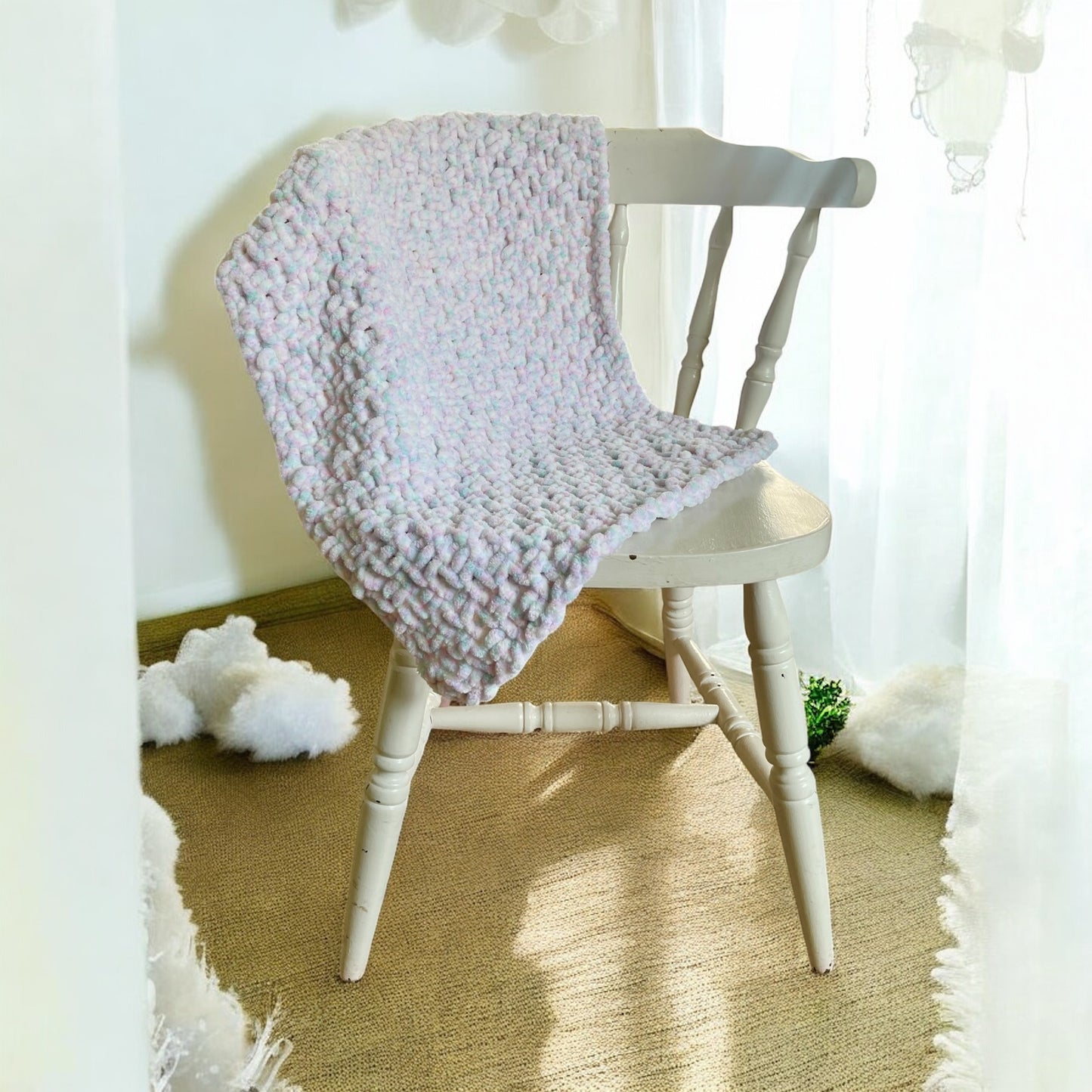 Knitted Chenille Baby Blanket + Matching Snuggle Square Comforter with Dummy Loop | Soft Baby Gift Set
