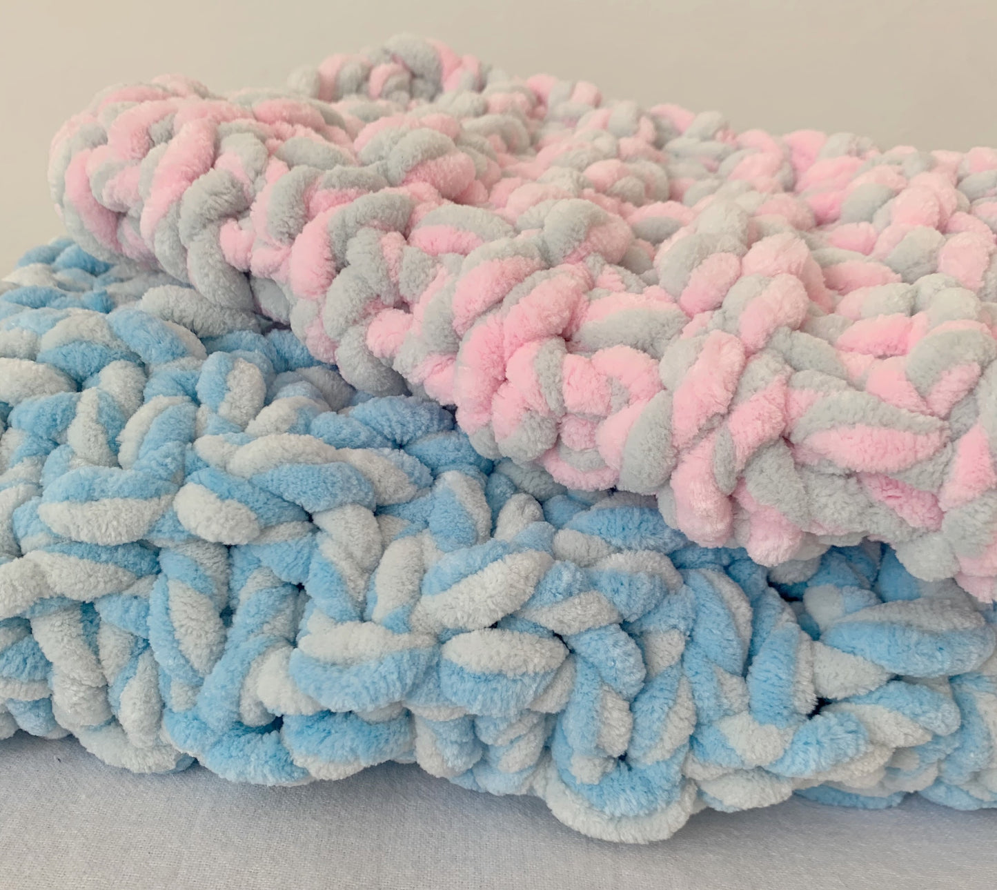 Marshmallow Snuggle Square | Hand-Knitted Chenille Comforter with Custom Two-Colour Design