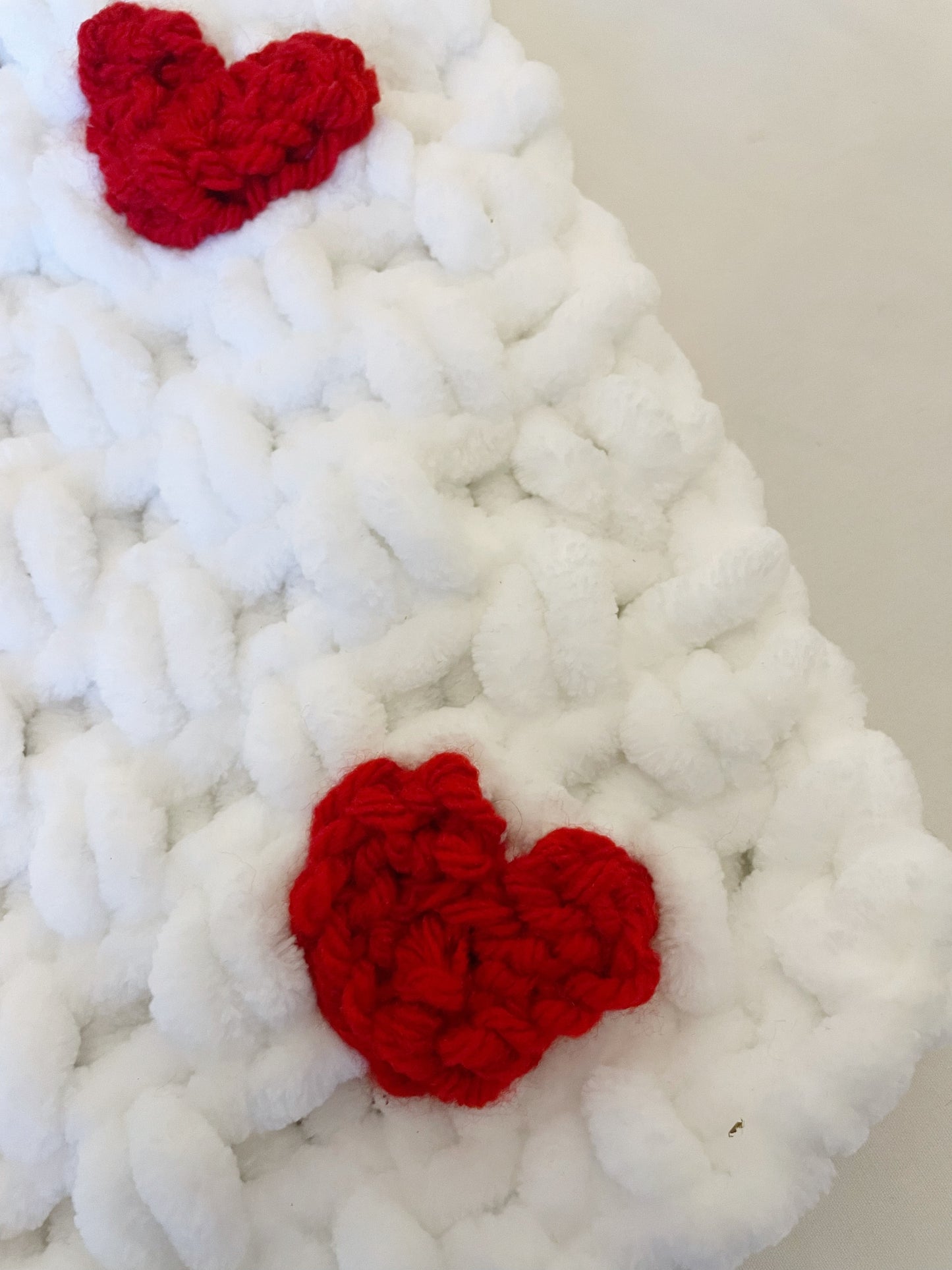 Snuggle Square with Heart Appliqués & Dummy Loop | Hand-Knitted Chenille Comforter