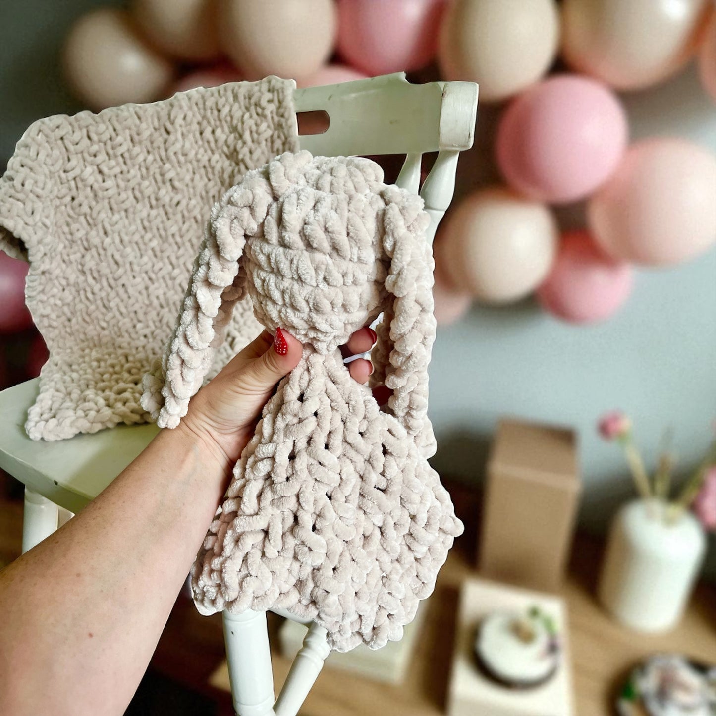 Baby Blanket & Snuggle Bunny Gift Set | Handmade Chenille Blanket & Plush Bunny Comforter | Custom Colour Newborn Gift