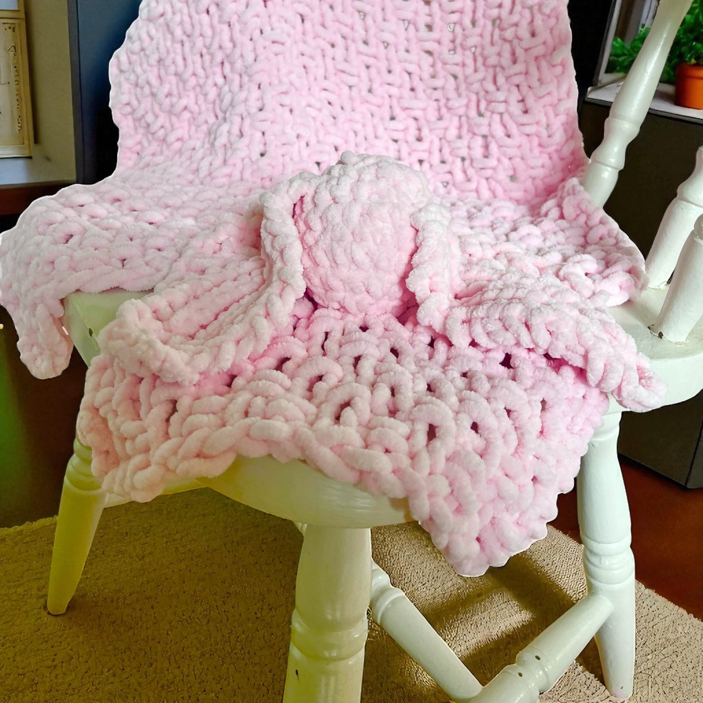 Baby Blanket & Snuggle Bunny Gift Set | Handmade Chenille Blanket & Plush Bunny Comforter | Custom Colour Newborn Gift