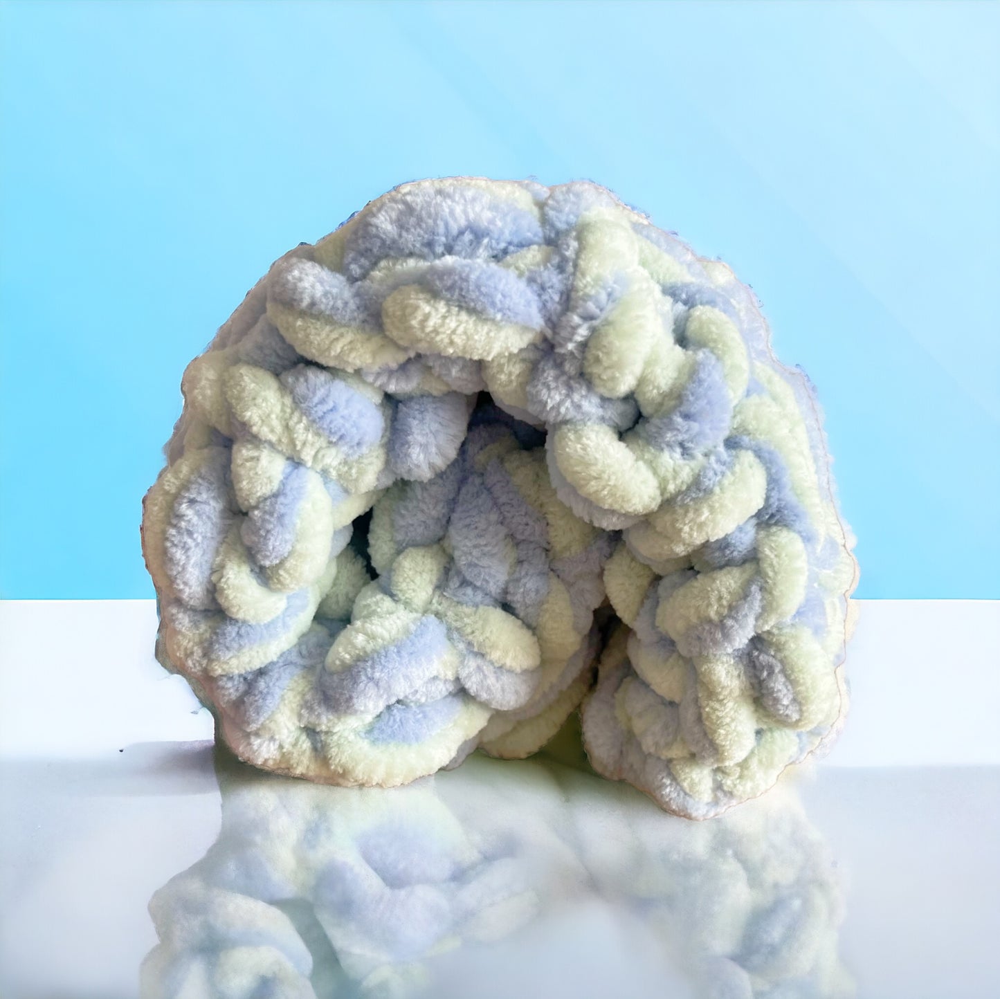 Marshmallow Snuggle Square | Hand-Knitted Chenille Comforter with Custom Two-Colour Design