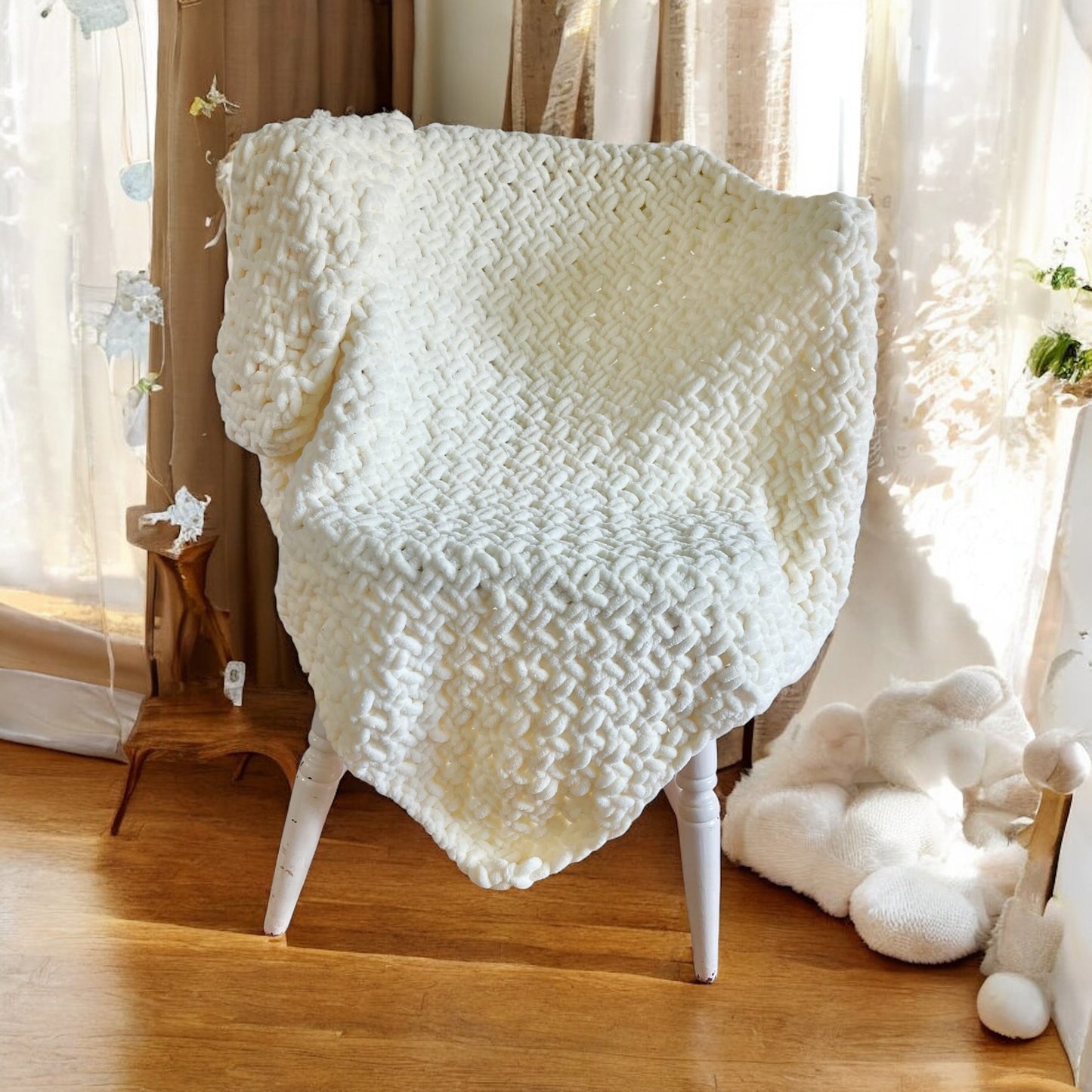 Knitted Chenille Baby Blanket + Matching Snuggle Square | Soft Baby Blanket Gift Set