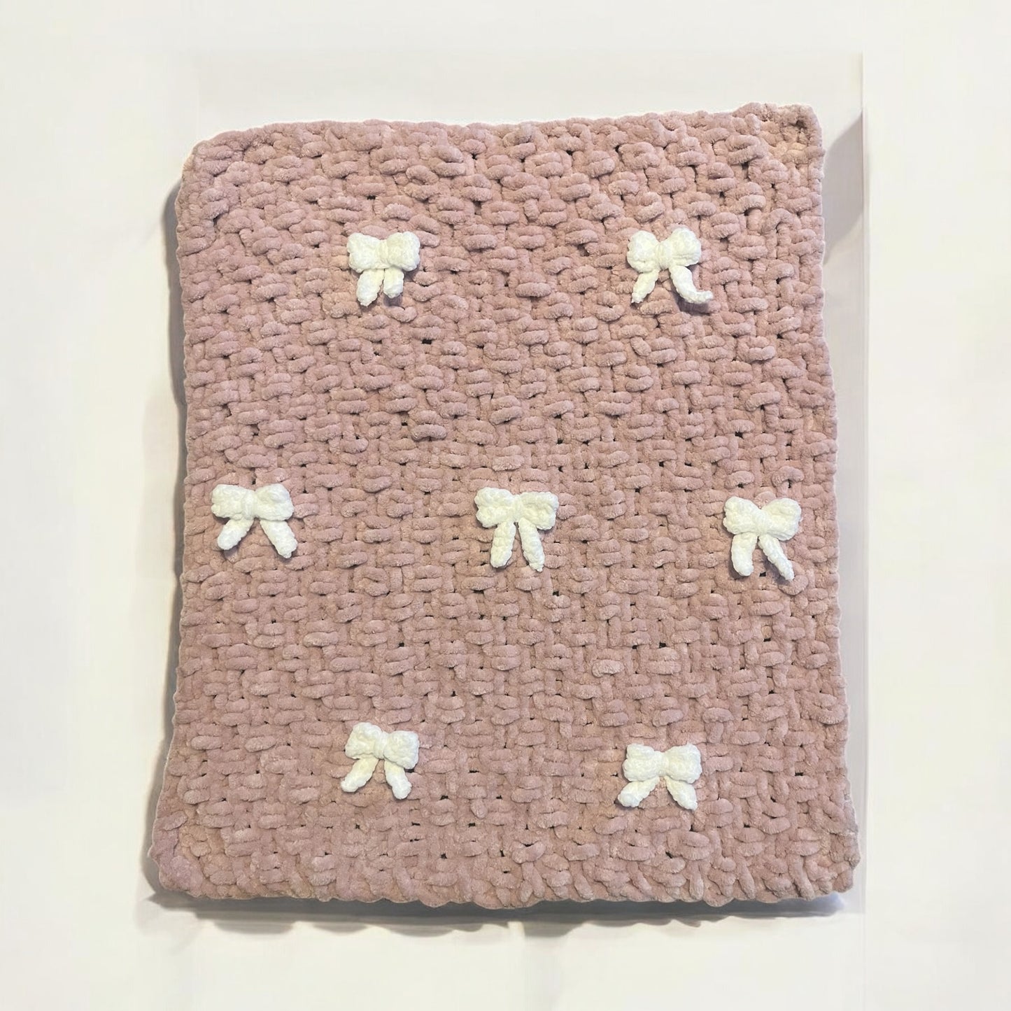 Knitted Chenille Baby Blanket with Bows + Matching Snuggle Square Comforter with Dummy Loop | Soft Baby Blanket Gift Set