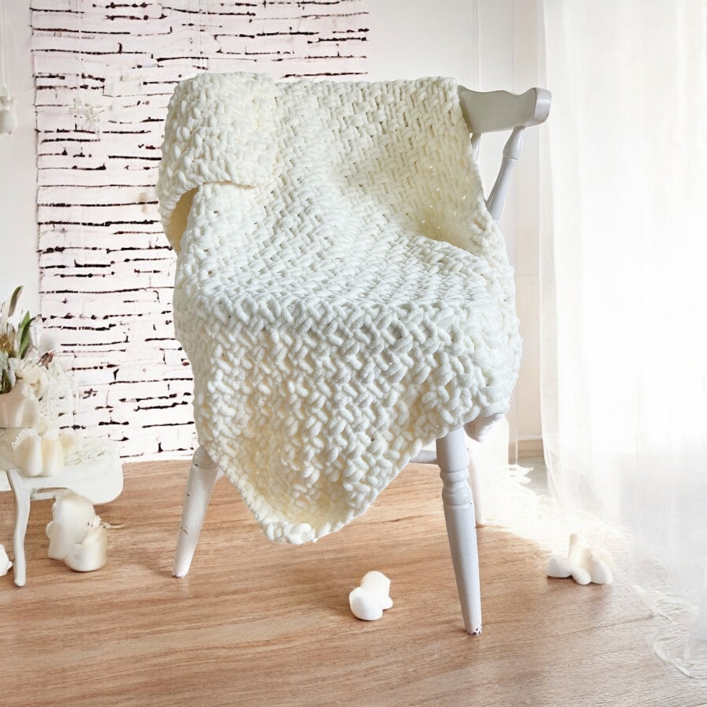 Knitted Chenille Toddler Blanket + Matching Snuggle Square with Dummy Loop | Soft Toddler Blanket Gift Set