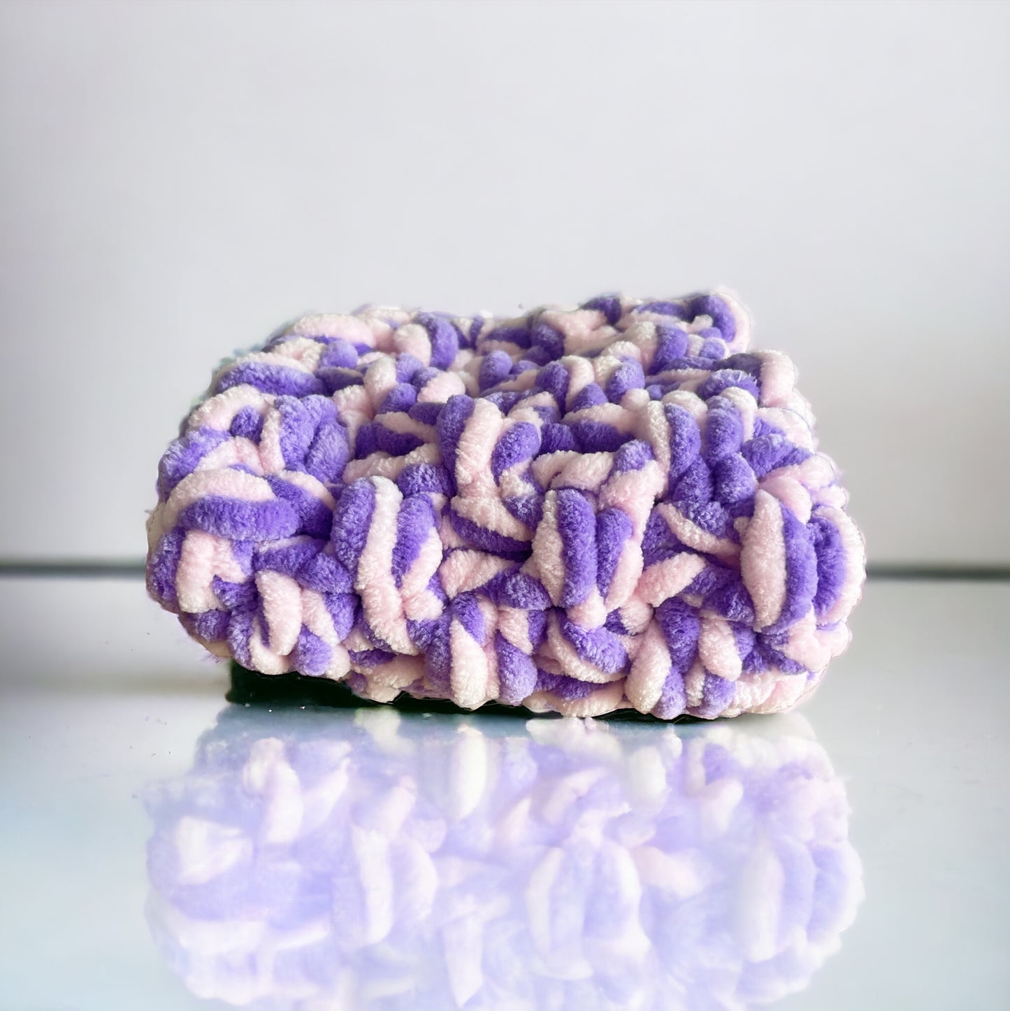 Marshmallow Snuggle Square | Hand-Knitted Chenille Comforter with Custom Two-Colour Design