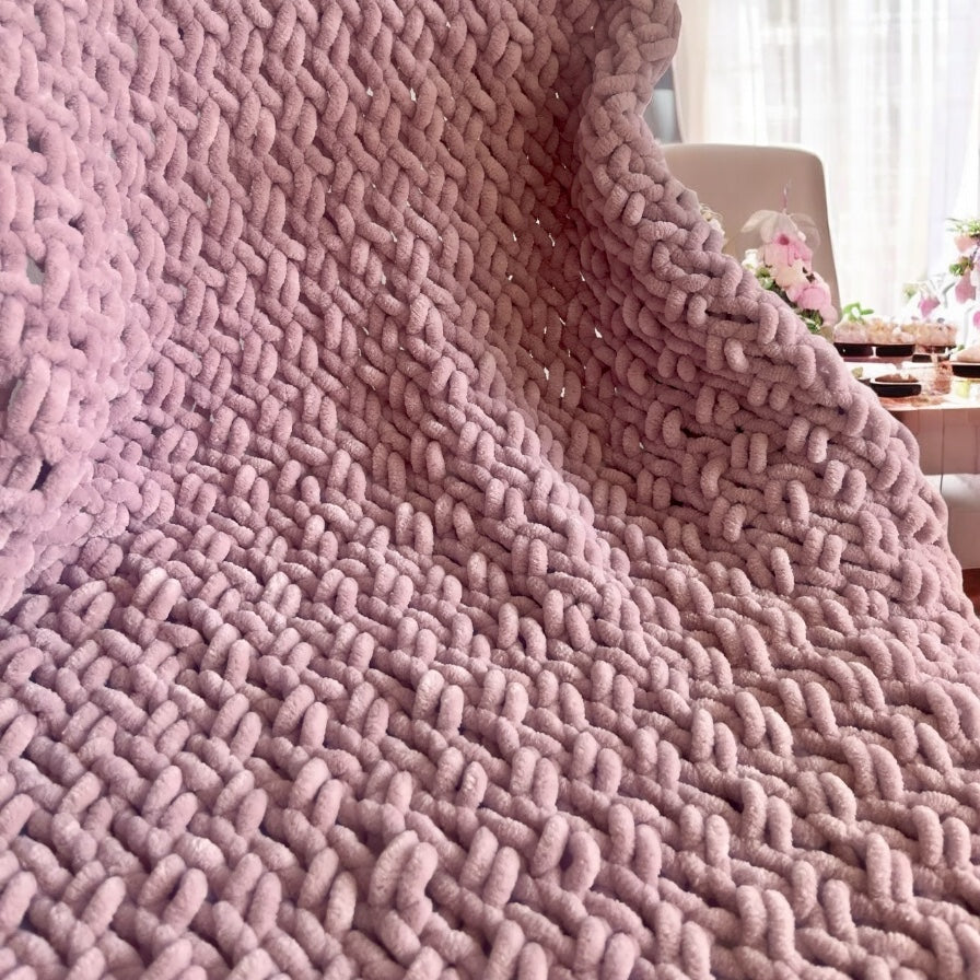 Adult Size Chenille Blanket | Handmade Chunky Knit Throw for Sofa, Bed or Gift | Super Soft & Cosy Limited Edition Blanket