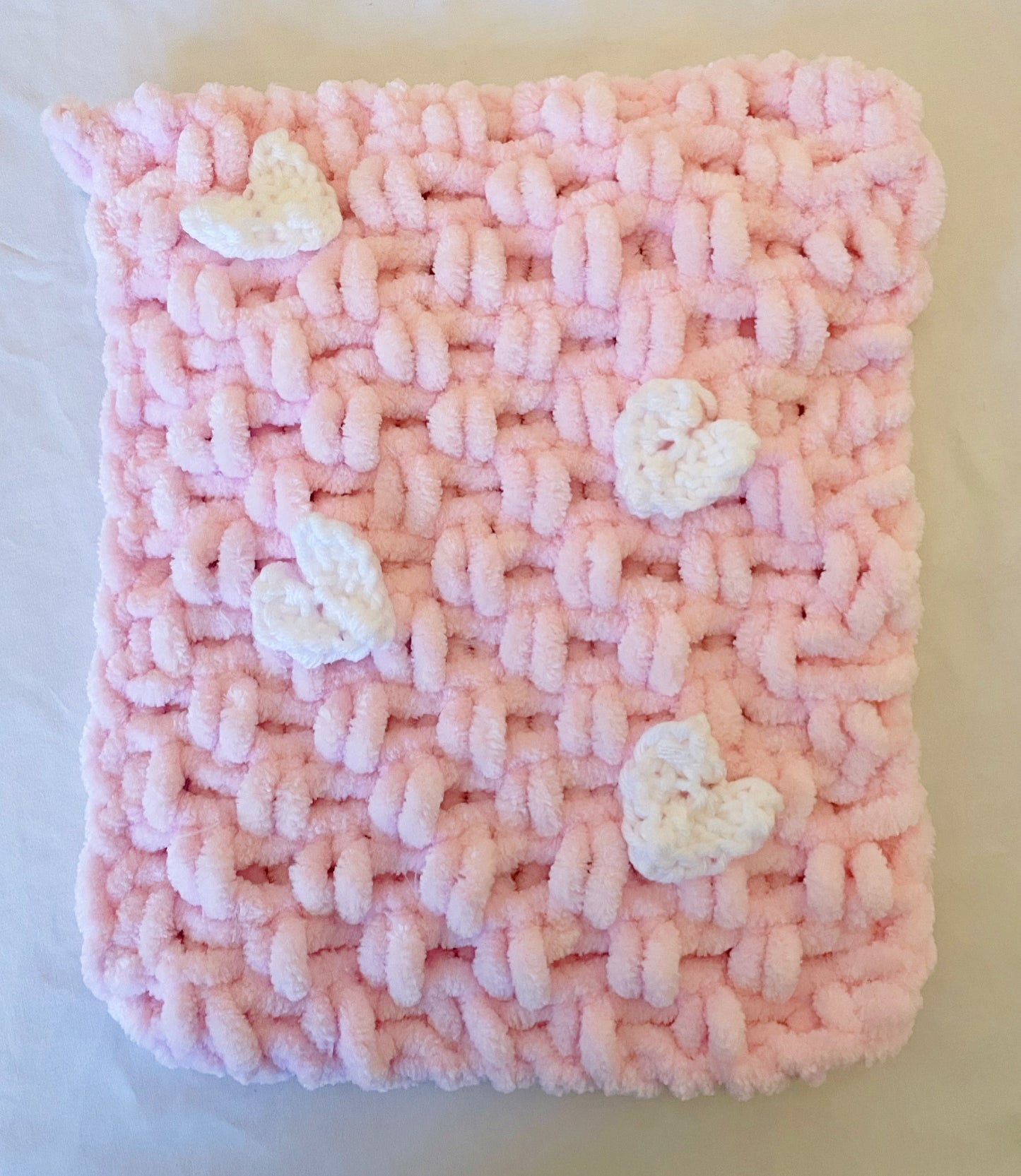 Snuggle Square with Heart Appliqués & Dummy Loop | Hand-Knitted Chenille Comforter