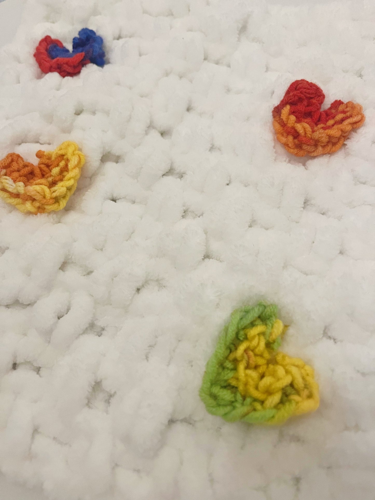 Snuggle Square with Heart Appliqués & Dummy Loop | Hand-Knitted Chenille Comforter