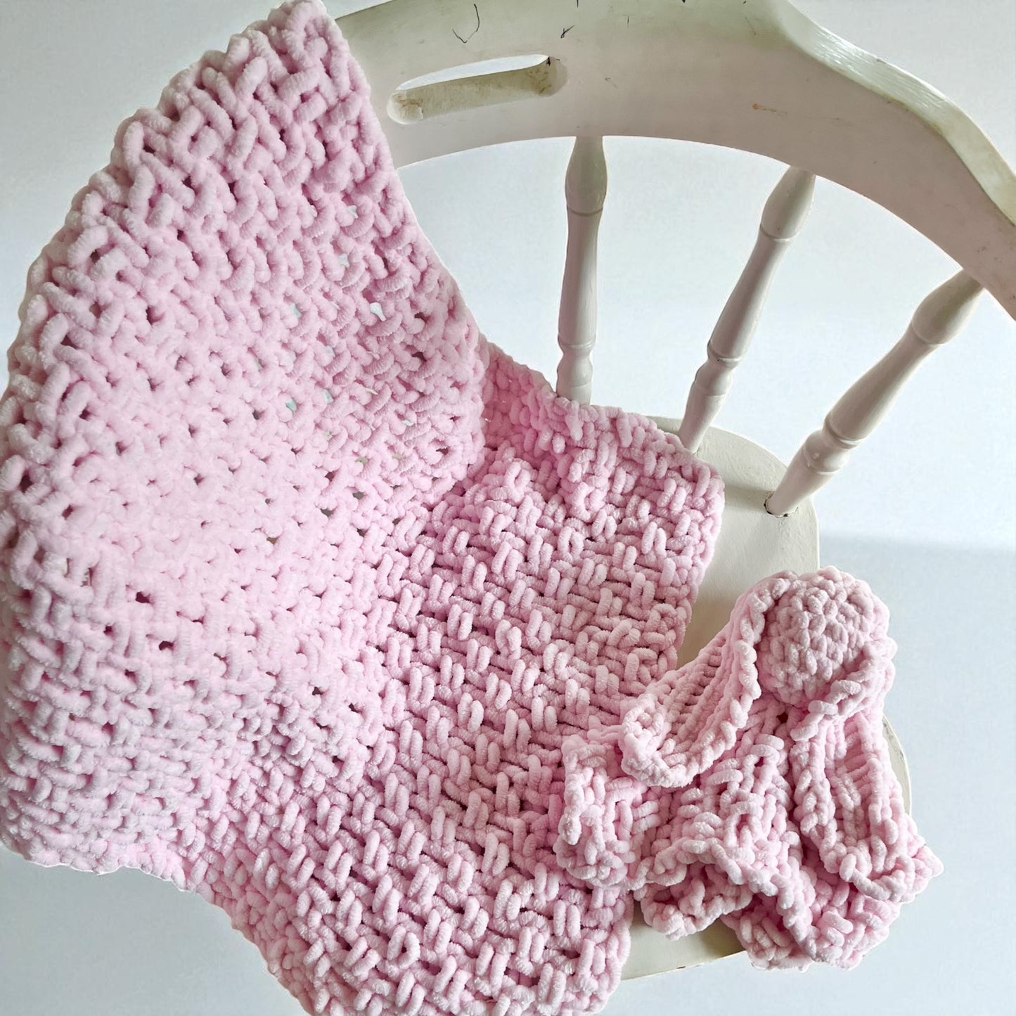 Baby Blanket & Snuggle Bunny Gift Set | Handmade Chenille Blanket & Plush Bunny Comforter | Custom Colour Newborn Gift
