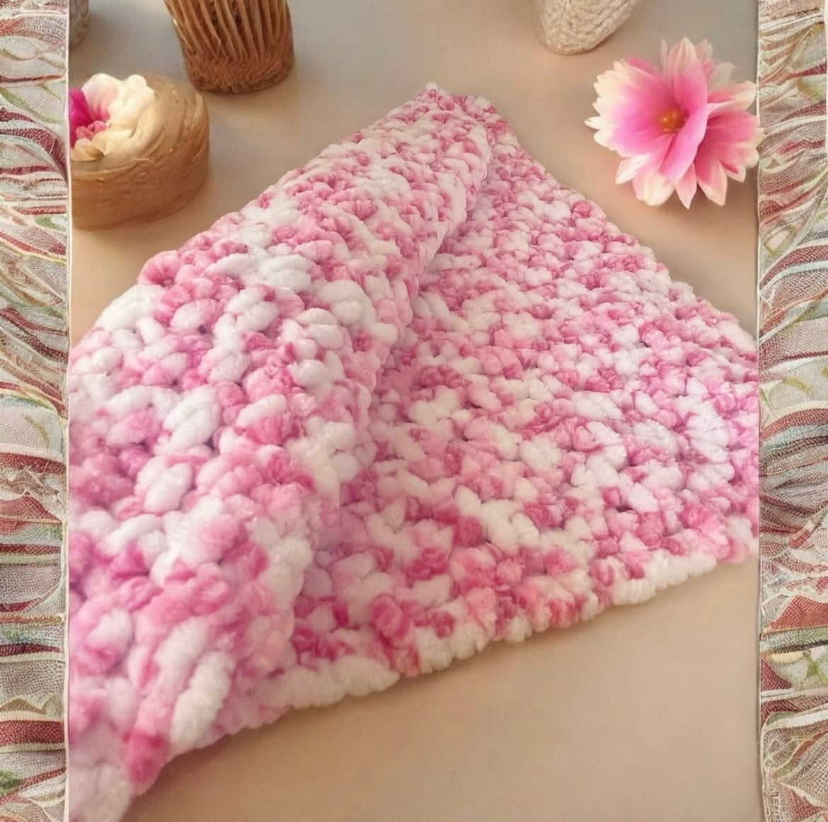 Summer Snuggle Square | Lightweight Hand-Knitted Chenille Baby Comforter