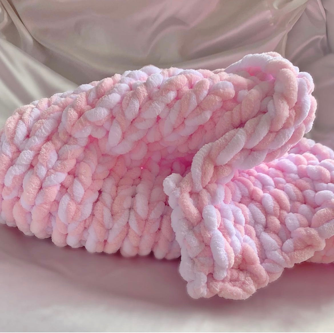 Marshmallow Snuggle Square | Hand-Knitted Chenille Comforter with Custom Two-Colour Design
