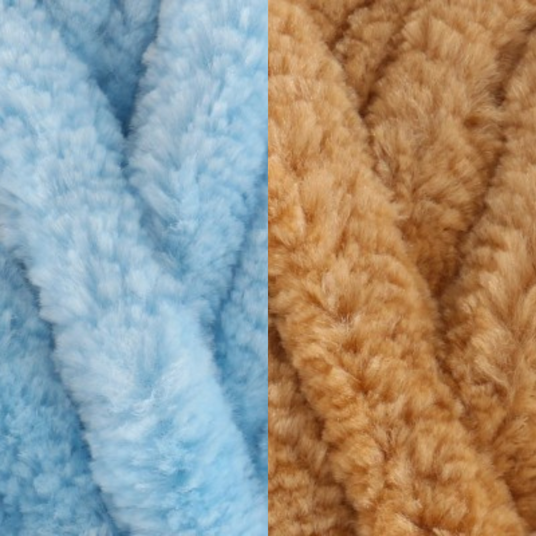Marshmallow Snuggle Square | Hand-Knitted Chenille Comforter with Custom Two-Colour Design