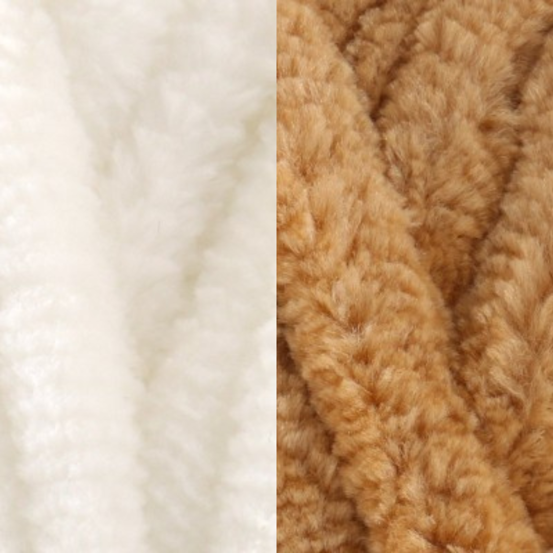 Marshmallow Snuggle Square | Hand-Knitted Chenille Comforter with Custom Two-Colour Design