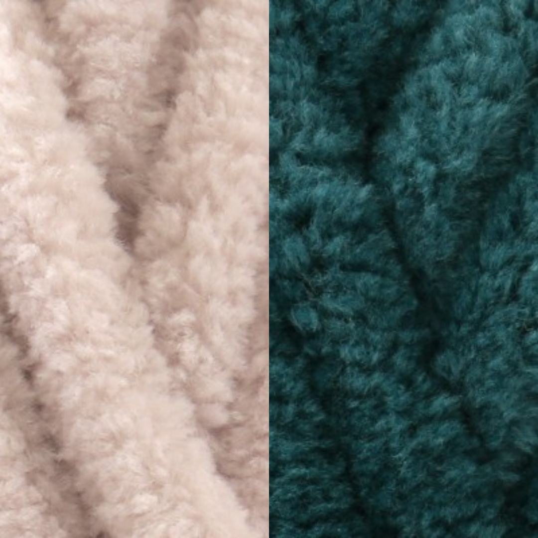 Marshmallow Snuggle Square | Hand-Knitted Chenille Comforter with Custom Two-Colour Design