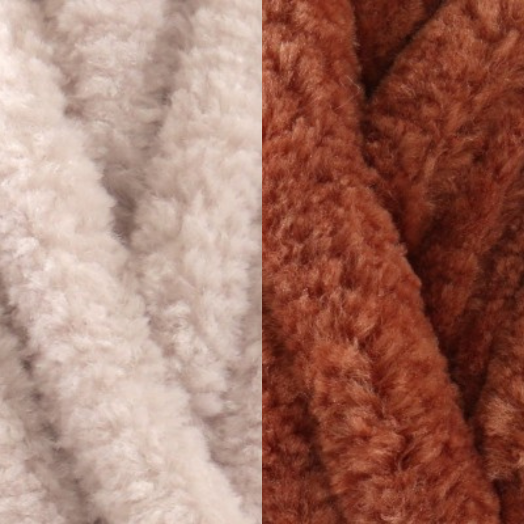 Marshmallow Snuggle Square | Hand-Knitted Chenille Comforter with Custom Two-Colour Design