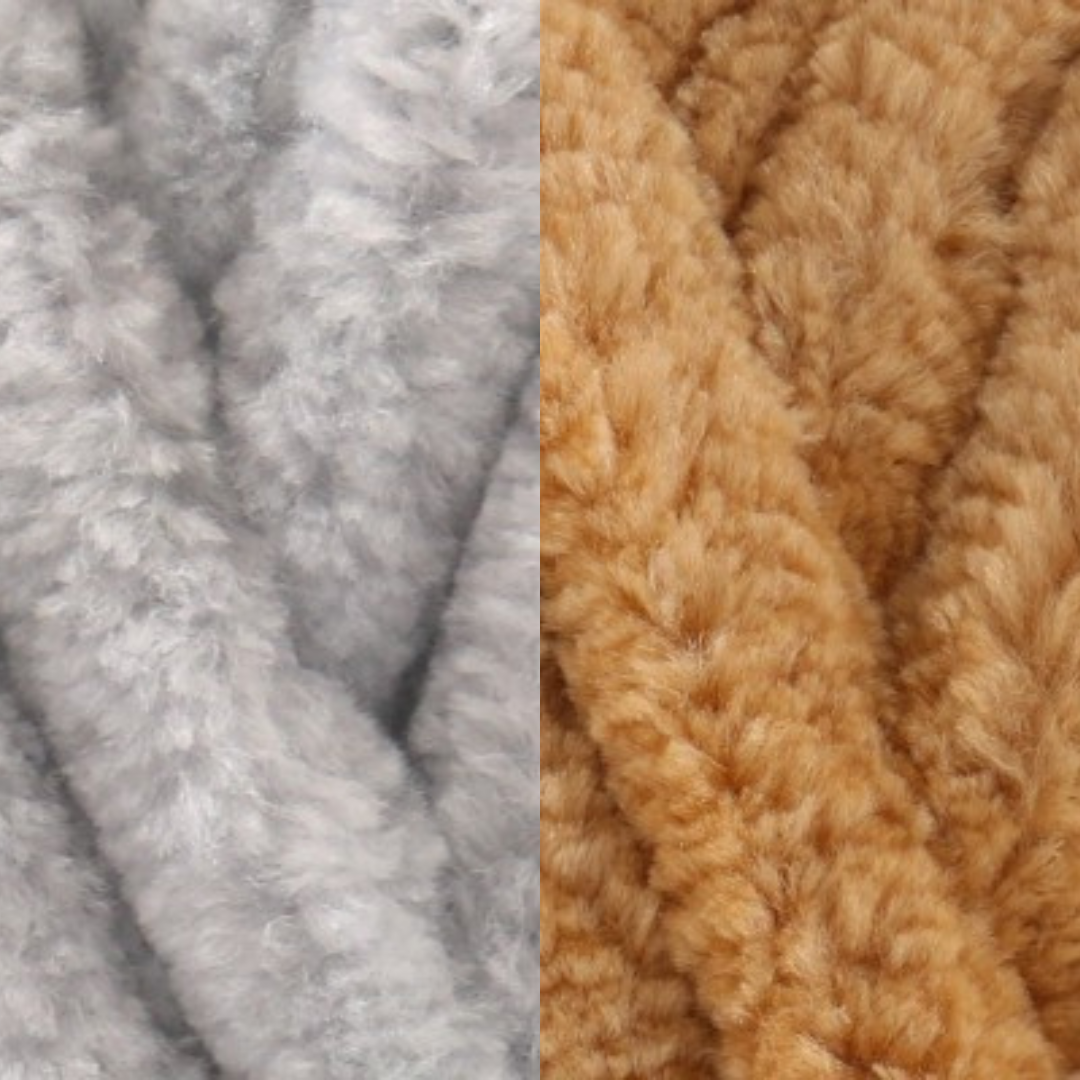 Marshmallow Snuggle Square | Hand-Knitted Chenille Comforter with Custom Two-Colour Design