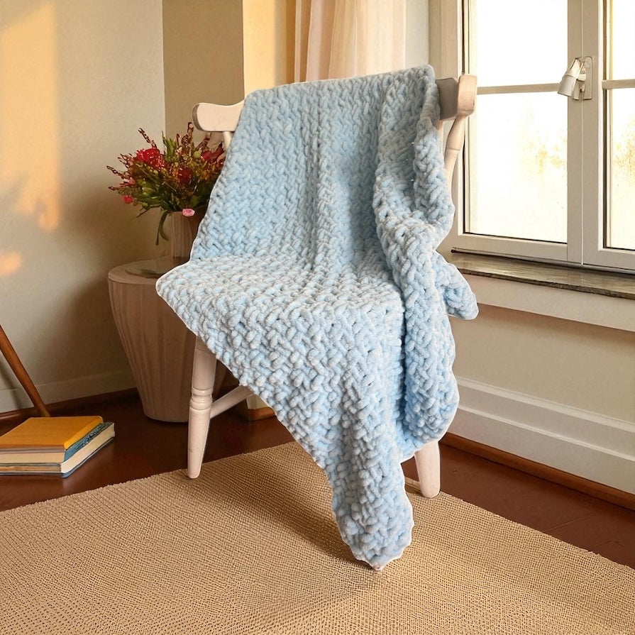 Adult Size Chenille Blanket | Handmade Chunky Knit Throw for Sofa, Bed or Gift | Super Soft & Cosy Limited Edition Blanket