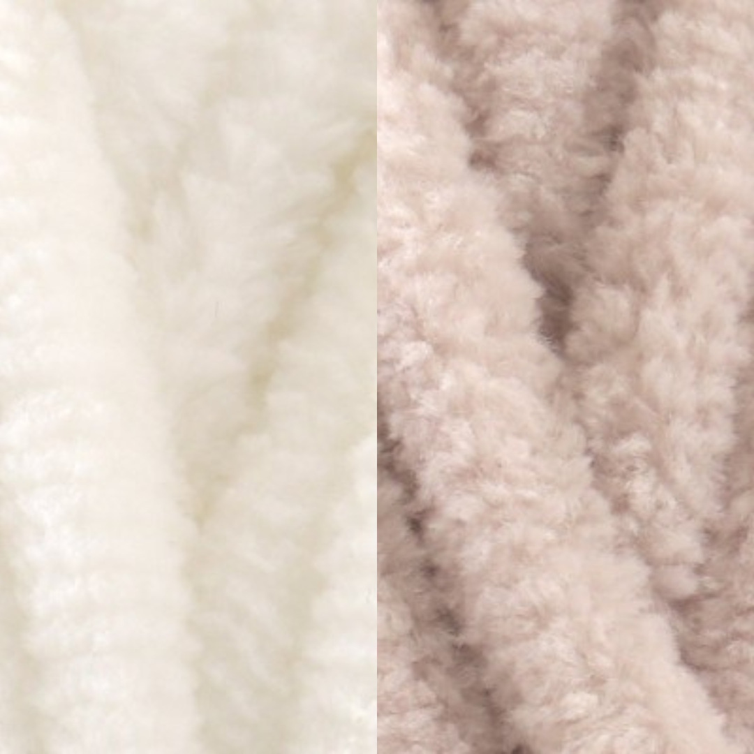 Marshmallow Snuggle Square | Hand-Knitted Chenille Comforter with Custom Two-Colour Design