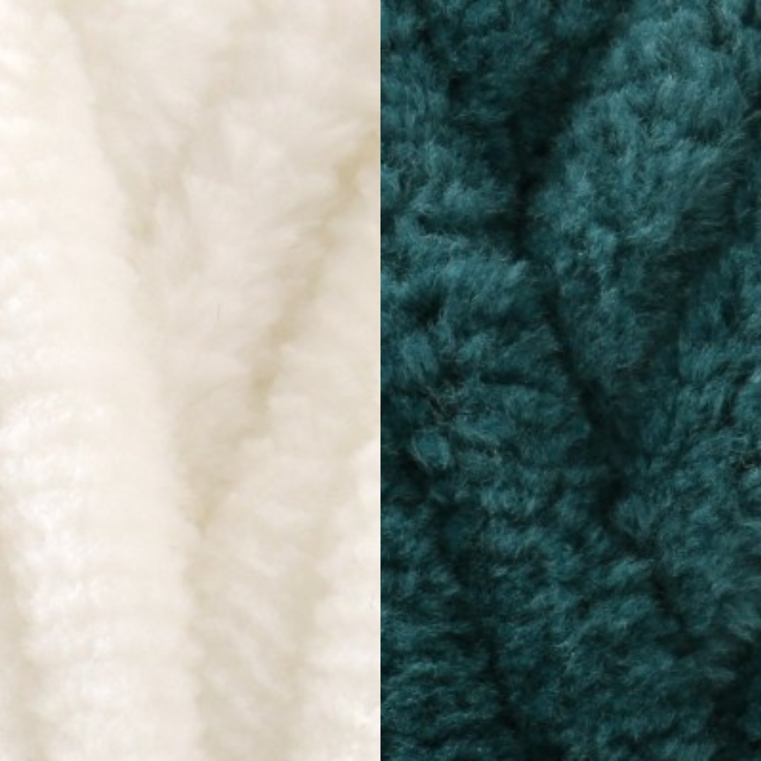 Marshmallow Snuggle Square | Hand-Knitted Chenille Comforter with Custom Two-Colour Design