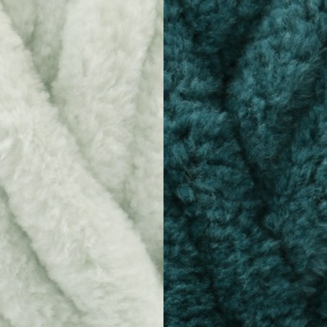 Marshmallow Snuggle Square | Hand-Knitted Chenille Comforter with Custom Two-Colour Design