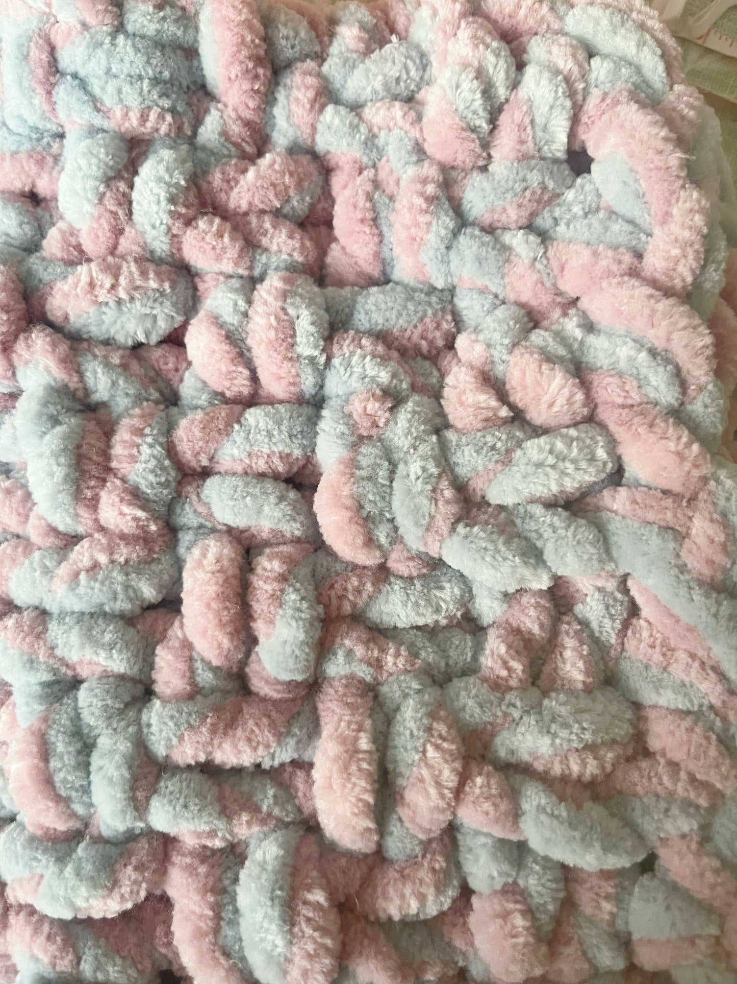 Marshmallow Snuggle Square | Hand-Knitted Chenille Comforter with Custom Two-Colour Design