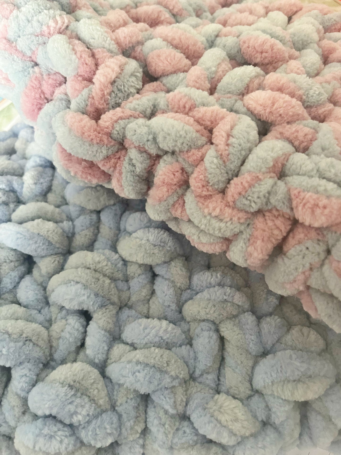 Marshmallow Snuggle Square | Hand-Knitted Chenille Comforter with Custom Two-Colour Design