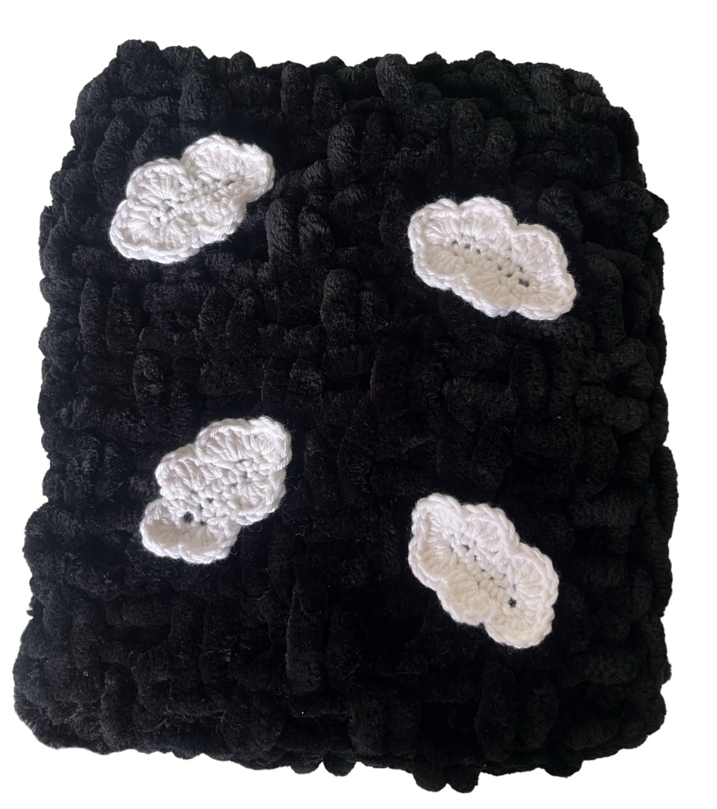 Cloud Snuggle Square | Hand-Knitted Chenille Comforter with Dummy Loop & Crocheted Cloud Appliqués