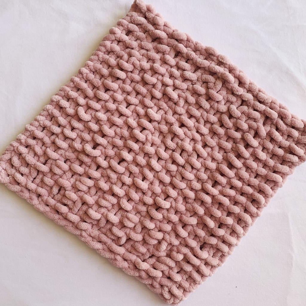Snuggle Square Baby Comforter | Hand-Knitted Velvet Chenille, Super Chunky Knit (With Dummy Loop)