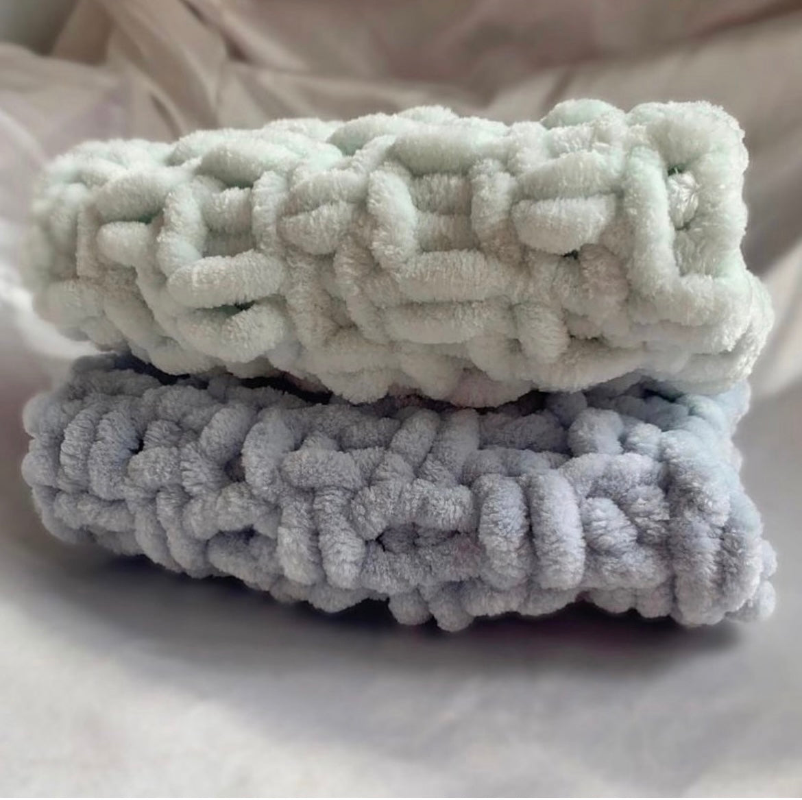 Snuggle Square Baby Comforter | Hand-Knitted Velvet Chenille, Super Chunky Knit (No Dummy Loop)