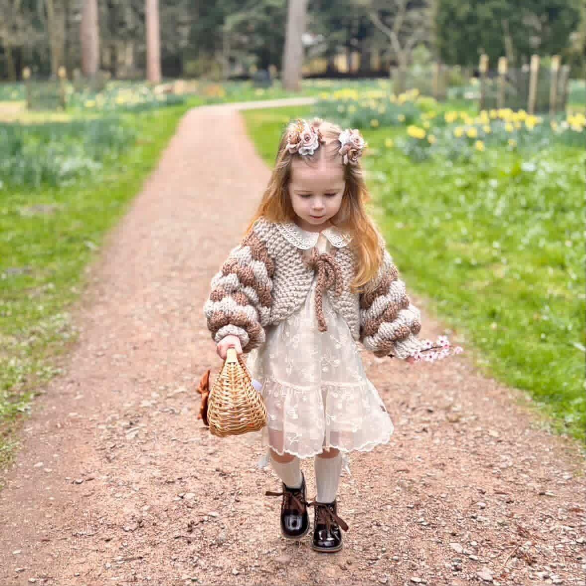 Two Colour Bubble Sleeve Baby Cardigan Knitting Pattern (0–5 Years)