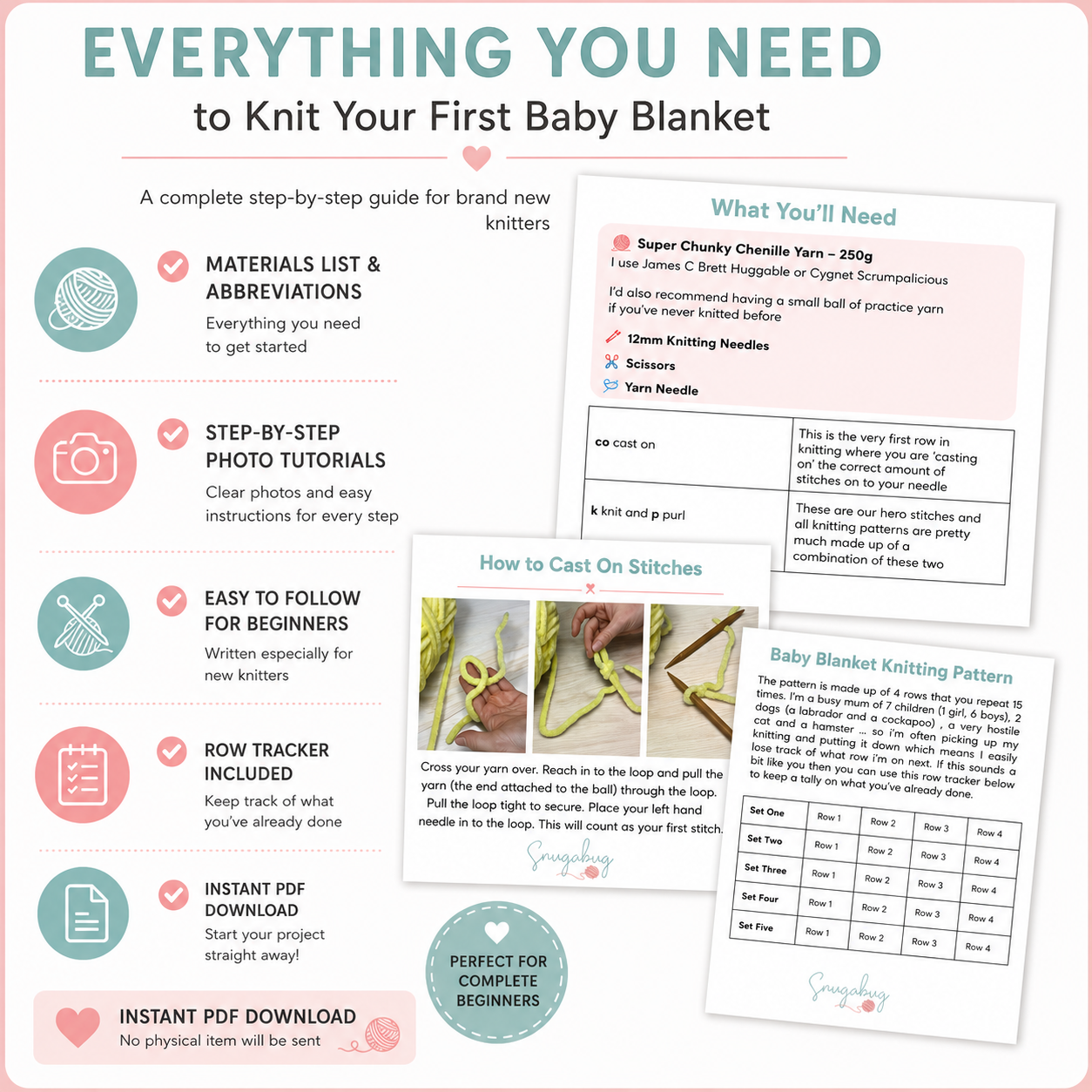 Learn to Knit a Baby Blanket for Beginners – Digital Pattern