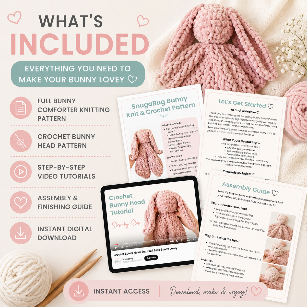 Knit and Crochet Bunny Comforter – Digital Download Pattern
