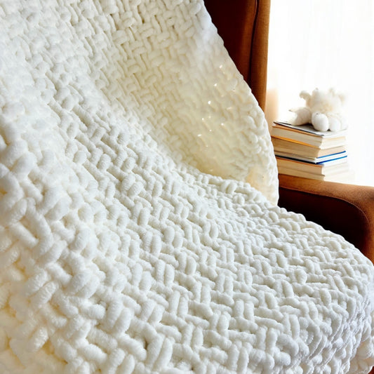 Adult Size Chenille Blanket | Handmade Chunky Knit Throw for Sofa, Bed or Gift | Super Soft & Cosy Limited Edition Blanket