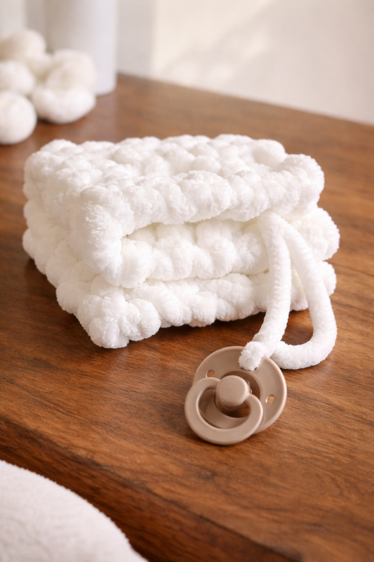 Handmade Chenille Baby Comforter | Snuggle Square with Dummy Loop