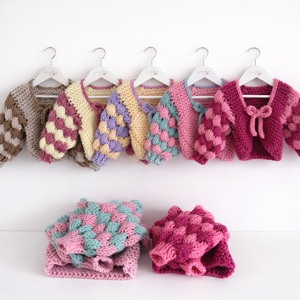 Two-Colour Bubble Sleeve Bolero | Hand-Knitted Children's Cardigan with Bow
