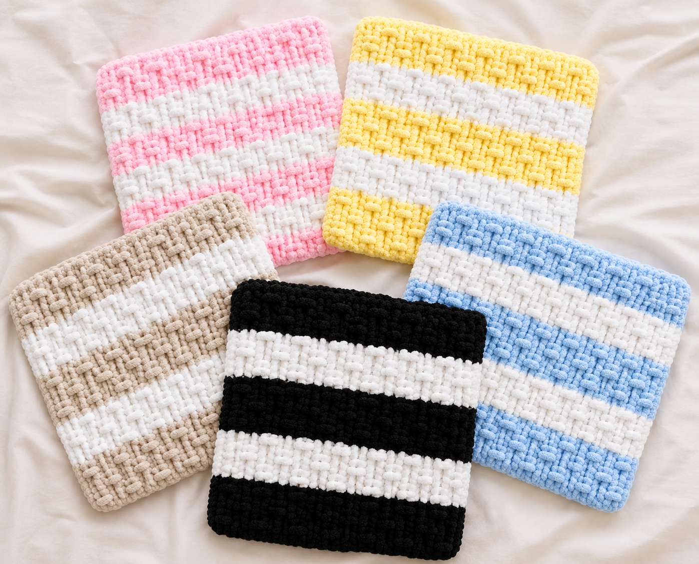 Stripey Snuggle Square Comforter - Handmade Chenille Baby Dummy Blanket - Ready to Ship