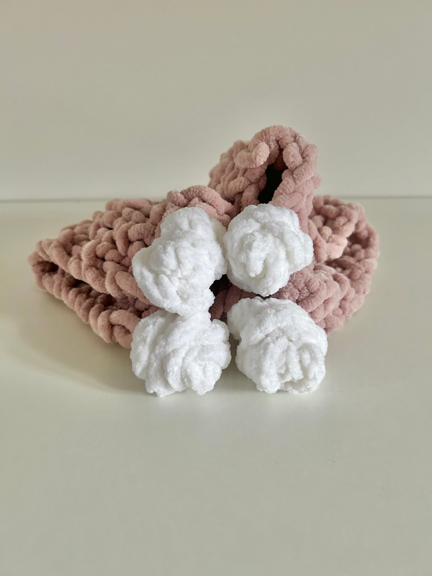 Rose Posy Snuggle Square | Hand-Knitted Chenille Baby Comforter (30 × 30cm)