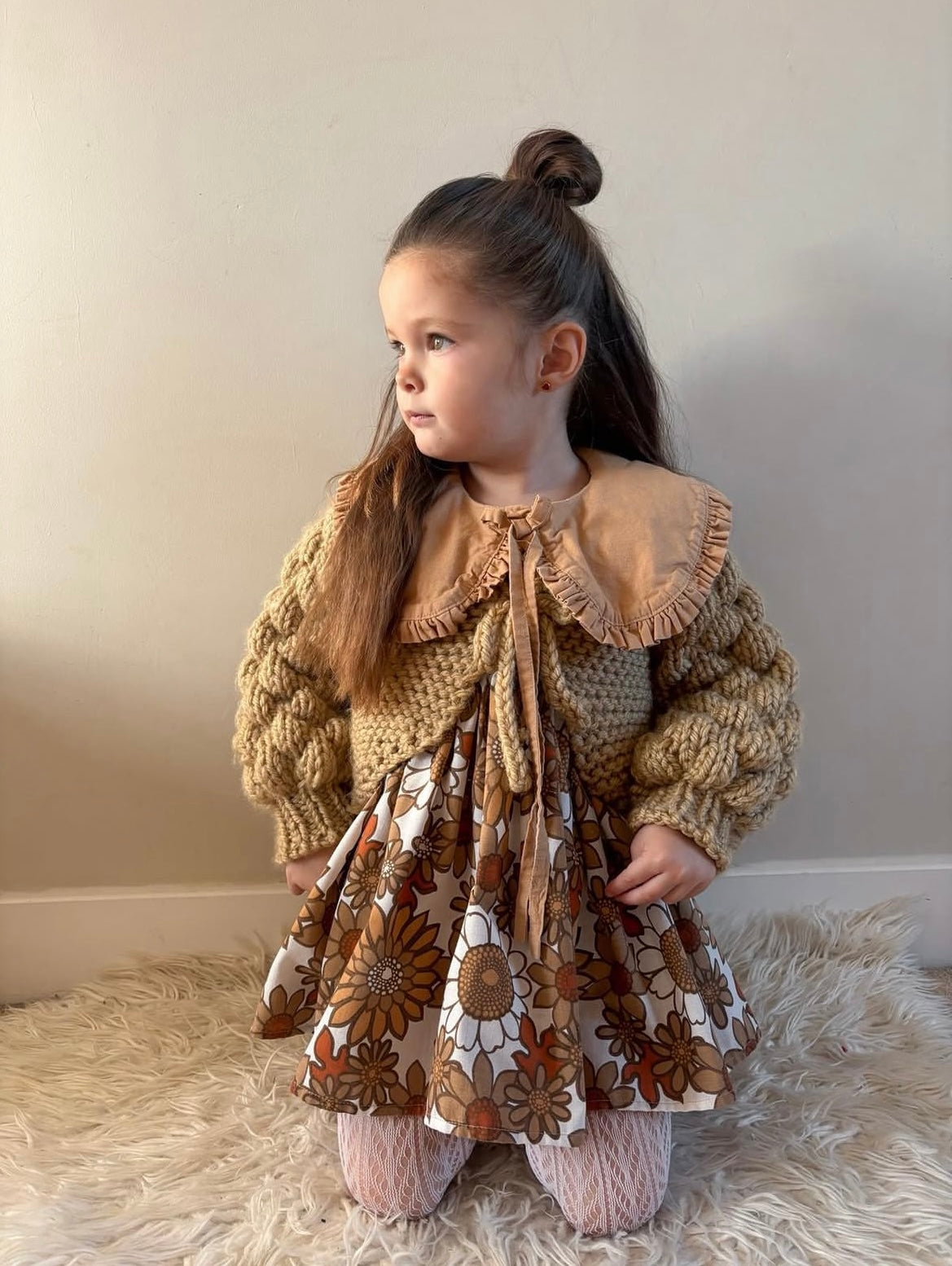 Hand-Knitted Bubble Sleeve Baby Bolero | Soft Toddler Cardigan with Bow