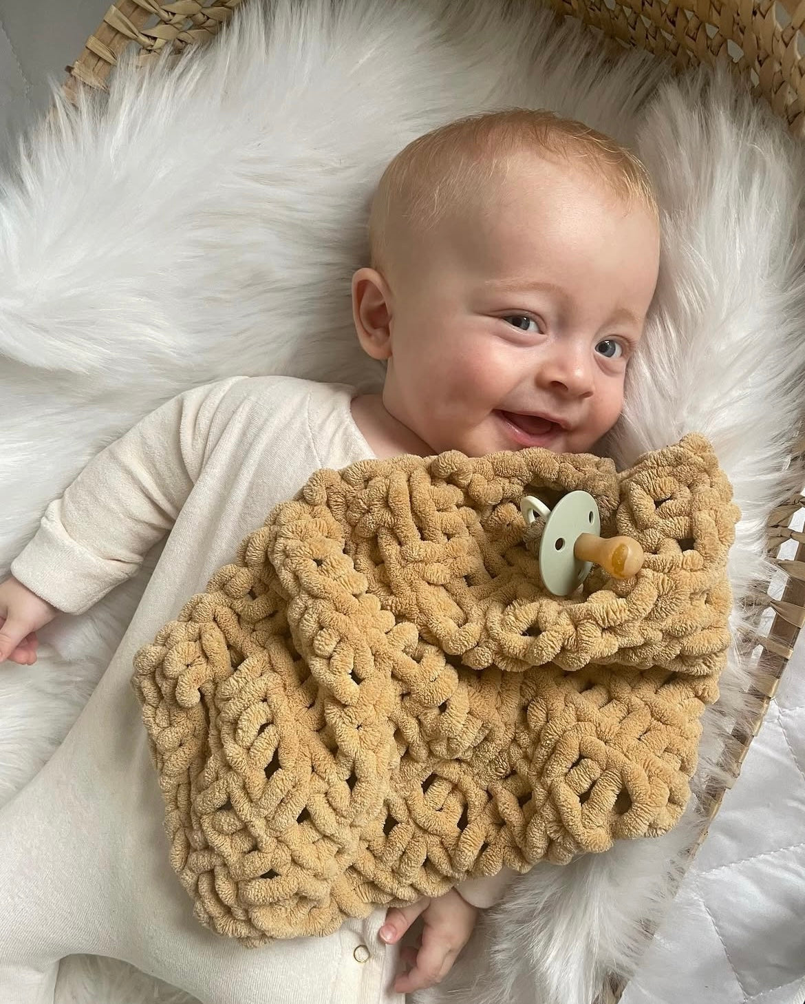 Handmade Chenille Baby Comforter | Snuggle Square with Dummy Loop