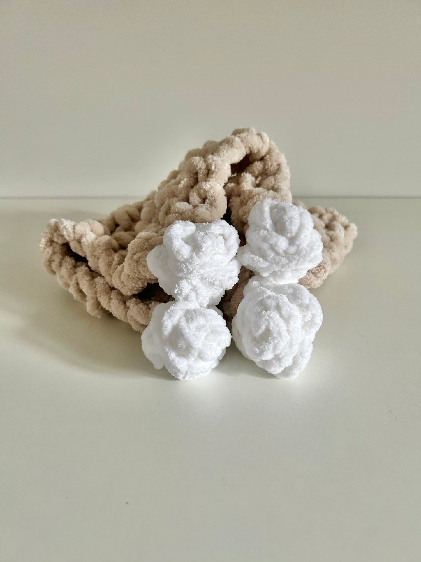 Rose Posy Snuggle Square | Hand-Knitted Chenille Baby Comforter (30 × 30cm)