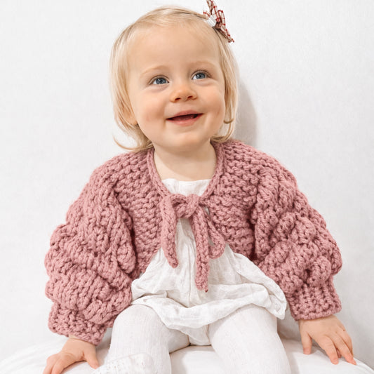 Hand-Knitted Bubble Sleeve Baby Bolero | Soft Toddler Cardigan with Bow
