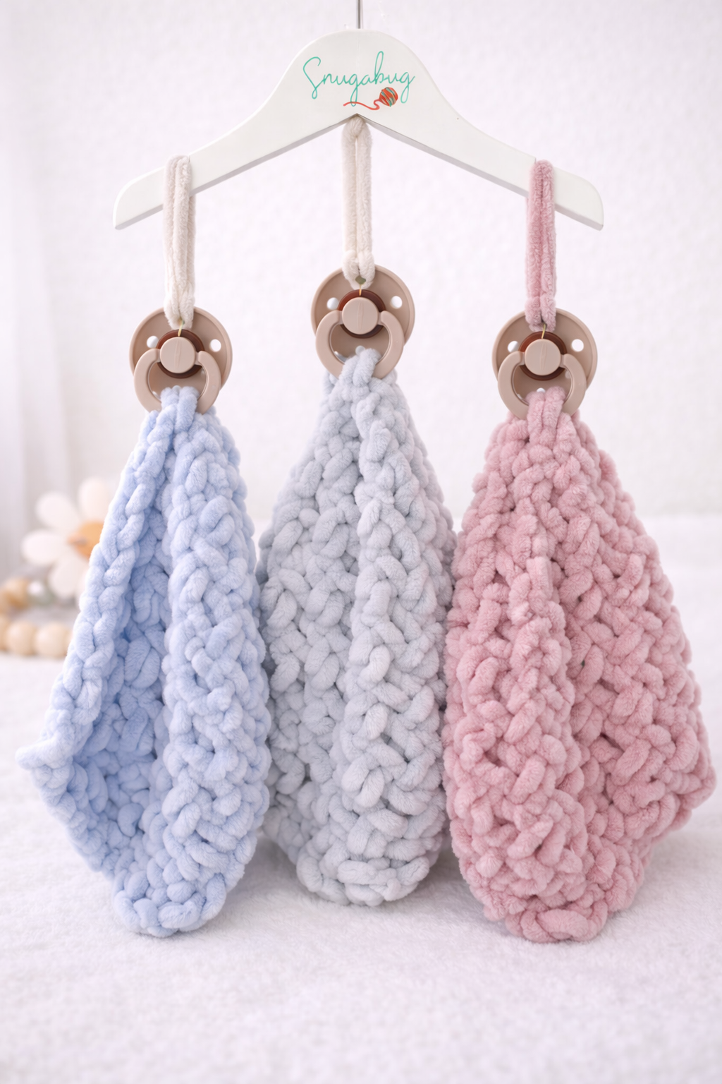 Handmade Chenille Baby Comforter | Snuggle Square with Dummy Loop
