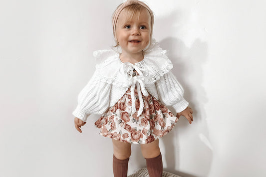 Classic Hand-Knitted Baby Bolero | Fisherman Rib Toddler Cardigan with Bow