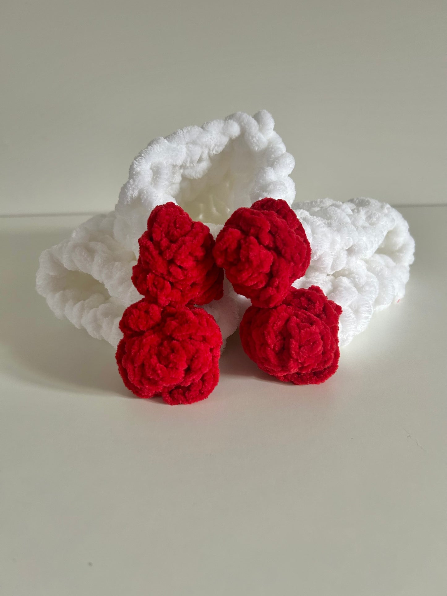 Rose Posy Snuggle Square | Hand-Knitted Chenille Baby Comforter (30 × 30cm)