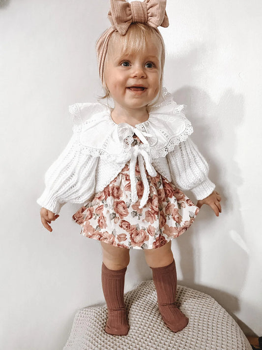 Classic Hand-Knitted Baby Bolero | Fisherman Rib Toddler Cardigan with Bow